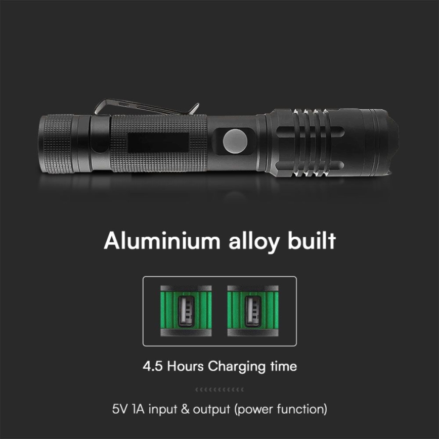 LED Uzlādējams lukturis USB LED/10W/5V IP54 2000 mAh 1000 spīdīgs