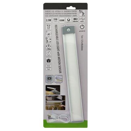 LED Uzlādējams mēbeļu apgaismojums ar sensoru LED/2,5W/5V USB 800 mAh 4200K 32,5 cm