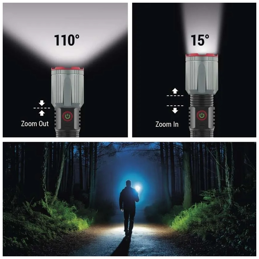 LED uzlādējams metāls lukturītis LED/5V 3000 spīdīgs 5000 mAh IP43