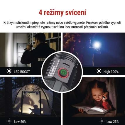 LED uzlādējams metāls lukturītis LED/5V 3000 spīdīgs 5000 mAh IP43