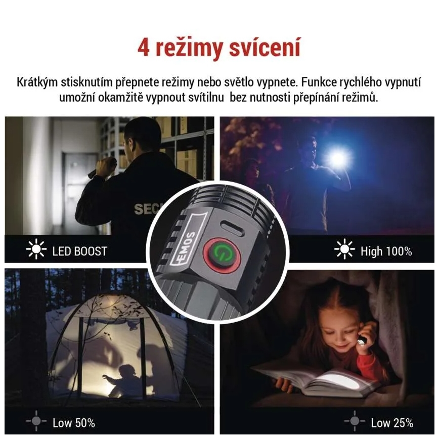 LED uzlādējams metāls lukturītis LED/5V 3000 spīdīgs 5000 mAh IP43