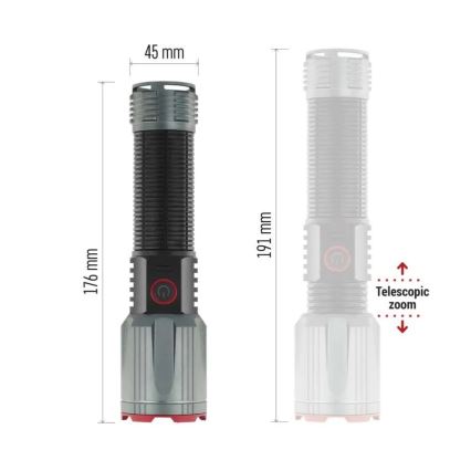 LED uzlādējams metāls lukturītis LED/5V 3000 spīdīgs 5000 mAh IP43