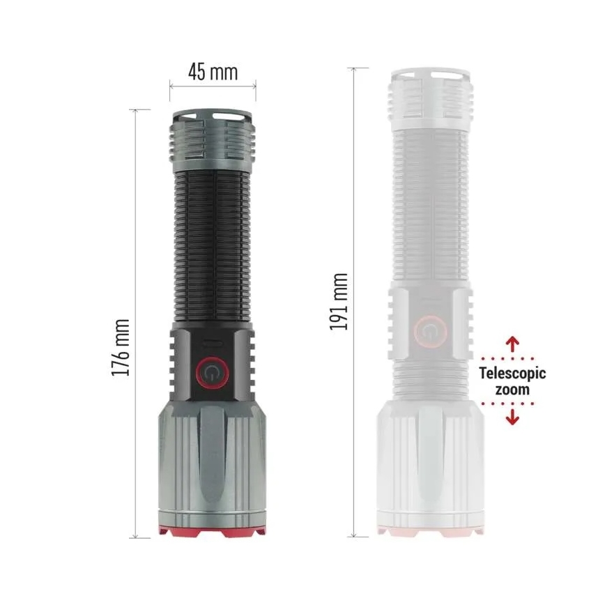 LED uzlādējams metāls lukturītis LED/5V 3000 spīdīgs 5000 mAh IP43