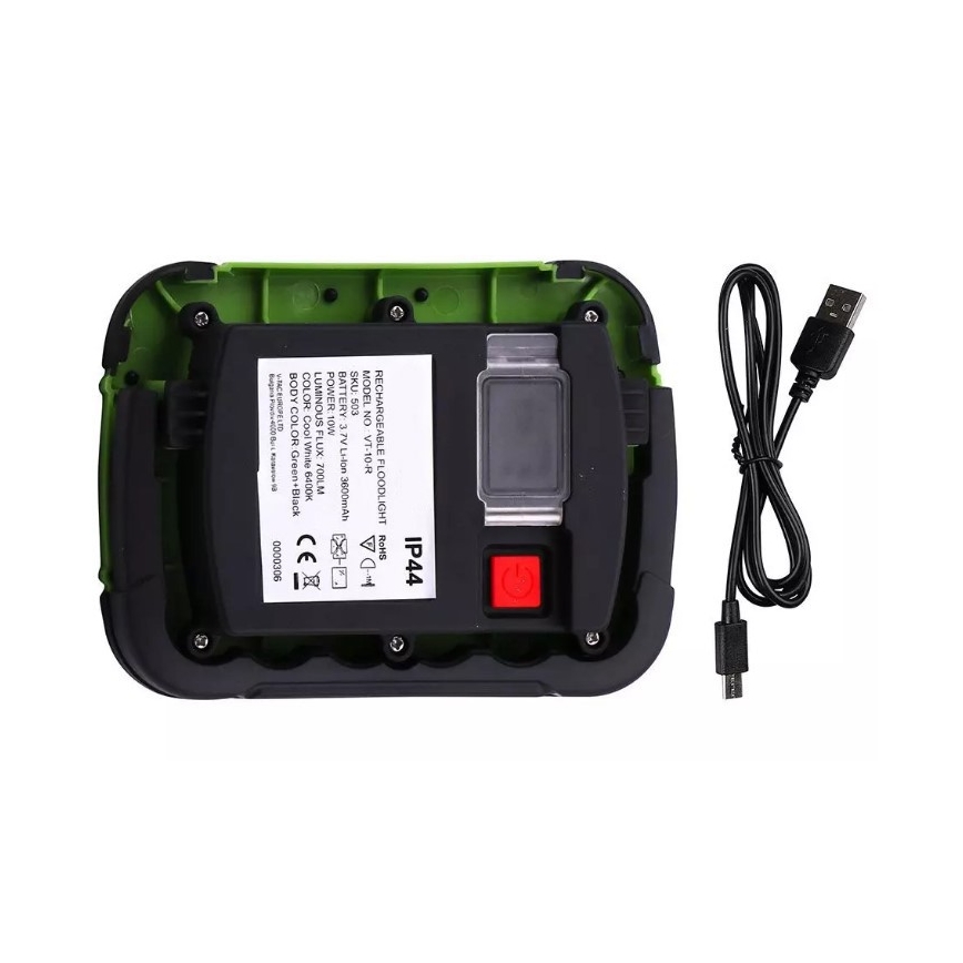 LED Uzlādējams prožektors SAMSUNG CHIP LED/10W/3,7V IP44 4000K 3600 mAh zaļa