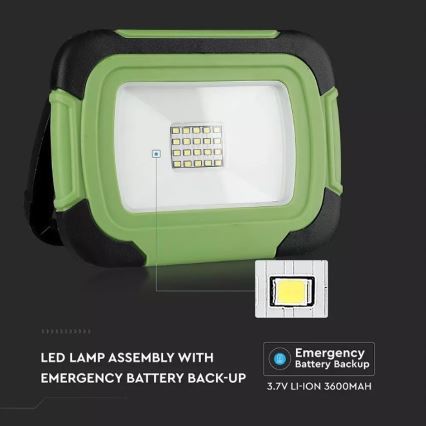 LED Uzlādējams prožektors SAMSUNG CHIP LED/10W/3,7V IP44 4000K 3600 mAh zaļa