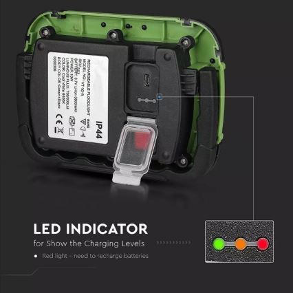 LED Uzlādējams prožektors SAMSUNG CHIP LED/10W/3,7V IP44 4000K 3600 mAh zaļa