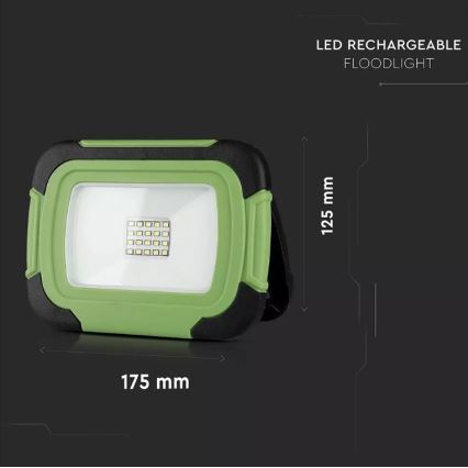 LED Uzlādējams prožektors SAMSUNG CHIP LED/10W/3,7V IP44 4000K 3600 mAh zaļa
