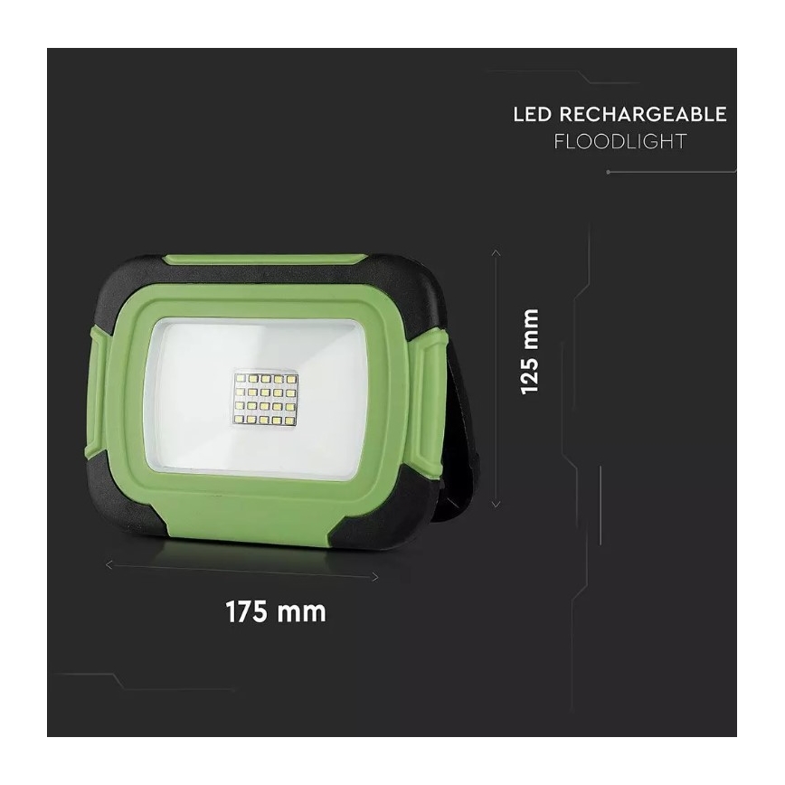 LED Uzlādējams prožektors SAMSUNG CHIP LED/10W/3,7V IP44 4000K 3600 mAh zaļa