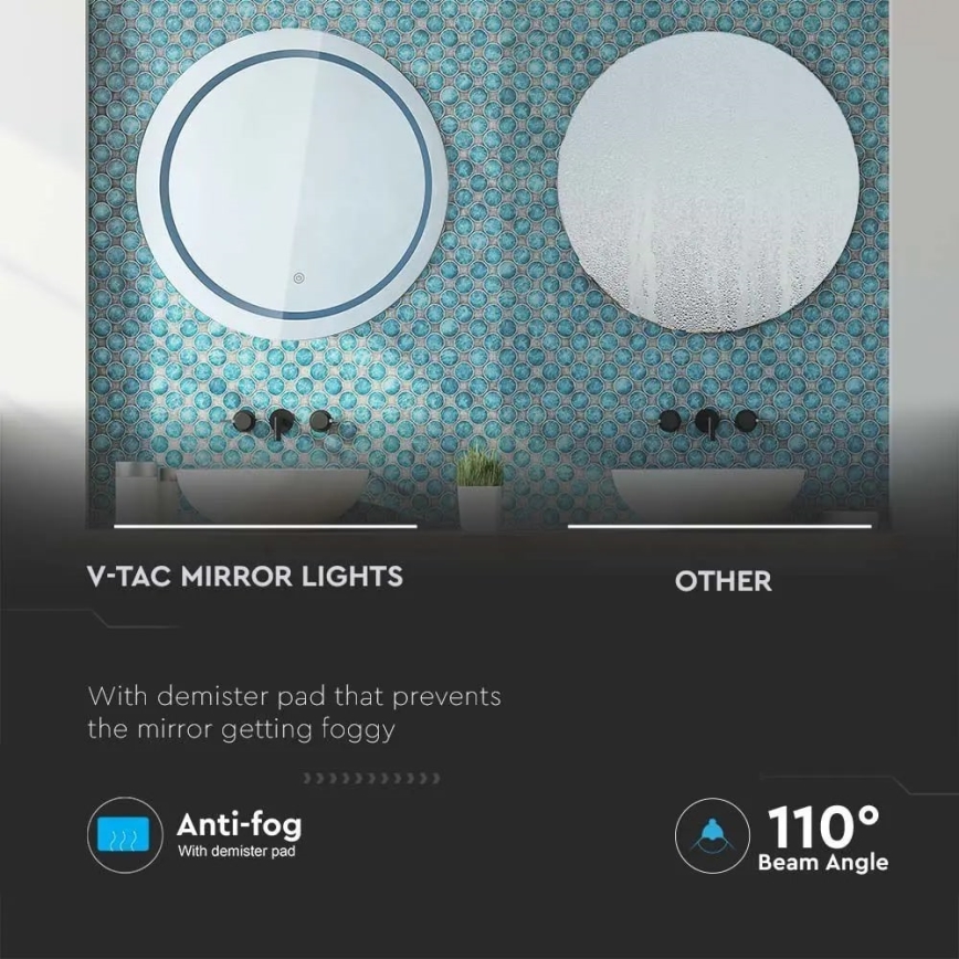 LED Vannas istabas apsildāms spogulis ar apgaismojumu LED/25W/230V IP44 3000K/4000K/6400K