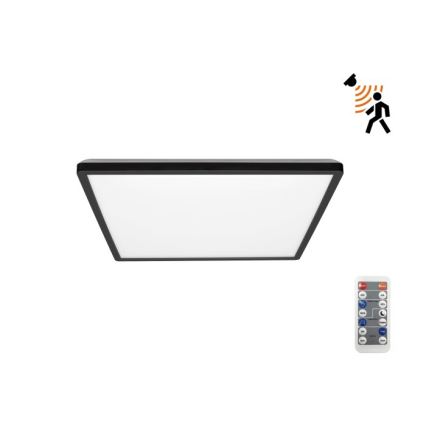 LED Vannas istabas gaismeklis ar kustības un krēslu sensoru NIVERA LED/12W/230V IP54 3000/4000/6000K 22,5x22,5 cm melns + tālvadības pults