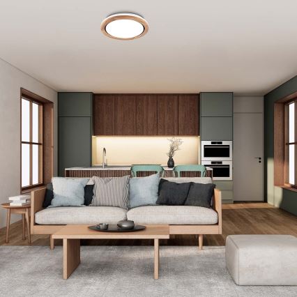 Vannas istabas koka griestu LED gaismeklis 24W/230V Ø 39 cm IP44, ozols