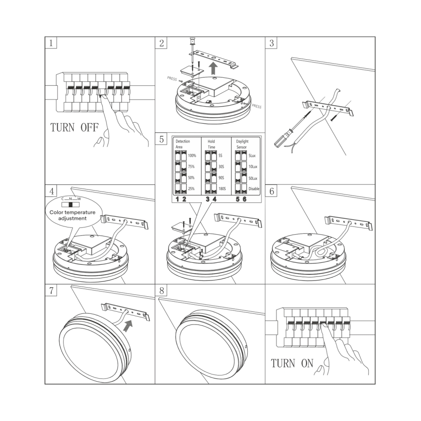 LED Vannas istabas griestu lampa ar sensoru ELLÉ LED/24W/230V 3000/4000/6500K d. 26 cm IP54 antracīta