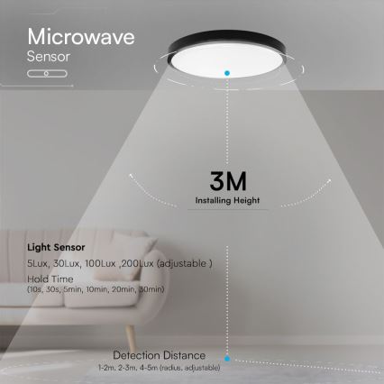 LED Vannas istabas griestu lampa ar sensoru SAMSUNG CHIP LED/24W/230V IP44 4000K d. 35 cm + tālvadības pults