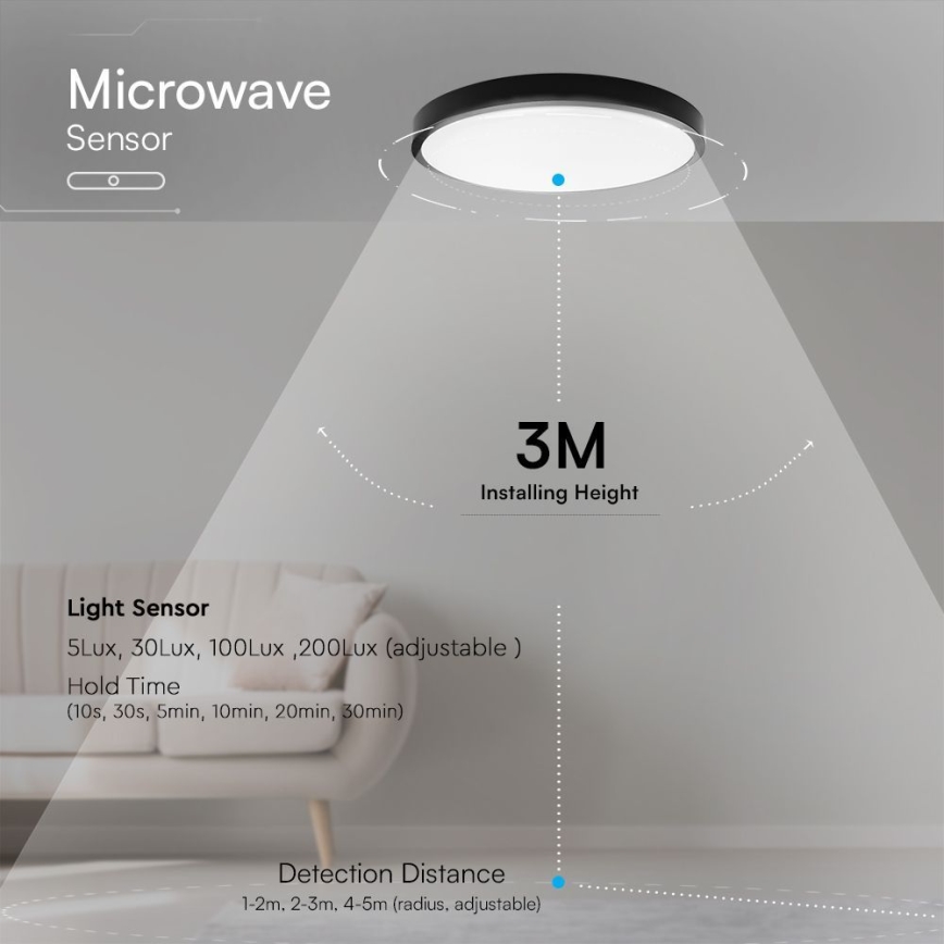 LED Vannas istabas griestu lampa ar sensoru SAMSUNG CHIP LED/24W/230V IP44 4000K d. 35 cm + tālvadības pults