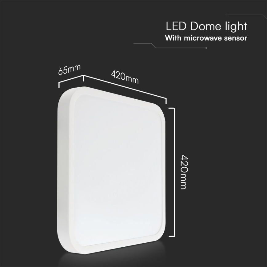 LED Vannas istabas griestu lampa ar sensoru SAMSUNG CHIP LED/36W/230V IP44 4000K 42x42 cm balta + tālvadības pults