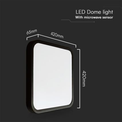 LED Vannas istabas griestu lampa ar sensoru SAMSUNG CHIP LED/36W/230V IP44 4000K 42x42 cm melna + tālvadības pults