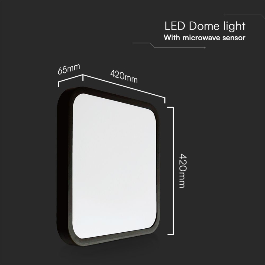 LED Vannas istabas griestu lampa ar sensoru SAMSUNG CHIP LED/36W/230V IP44 4000K 42x42 cm melna + tālvadības pults