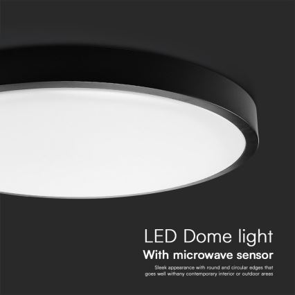 LED Vannas istabas griestu lampa ar sensoru SAMSUNG CHIP LED/36W/230V IP44 4000K d. 42 cm melna + tālvadības pults