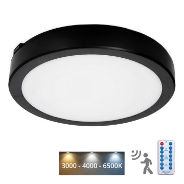 LED Vannas istabas griestu lampa ar sensoru NAIROS LED/18W/230V IP65 3000/4000/6500K d. 30 cm melna + tālvadības pults