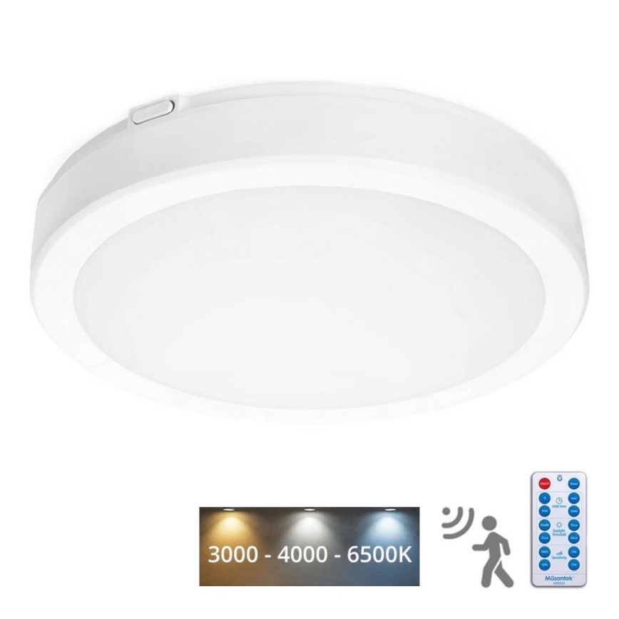 LED Vannas istabas griestu lampa ar sensoru NAIROS LED/24W/230V IP65 3000/4000/6500K d. 30 cm balta + tālvadības pults