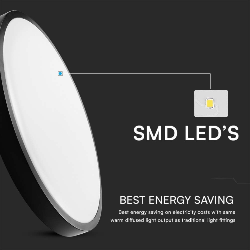 LED Vannas istabas griestu lampa SAMSUNG CHIP LED/24W/230V IP44 6500K d. 29 cm melna