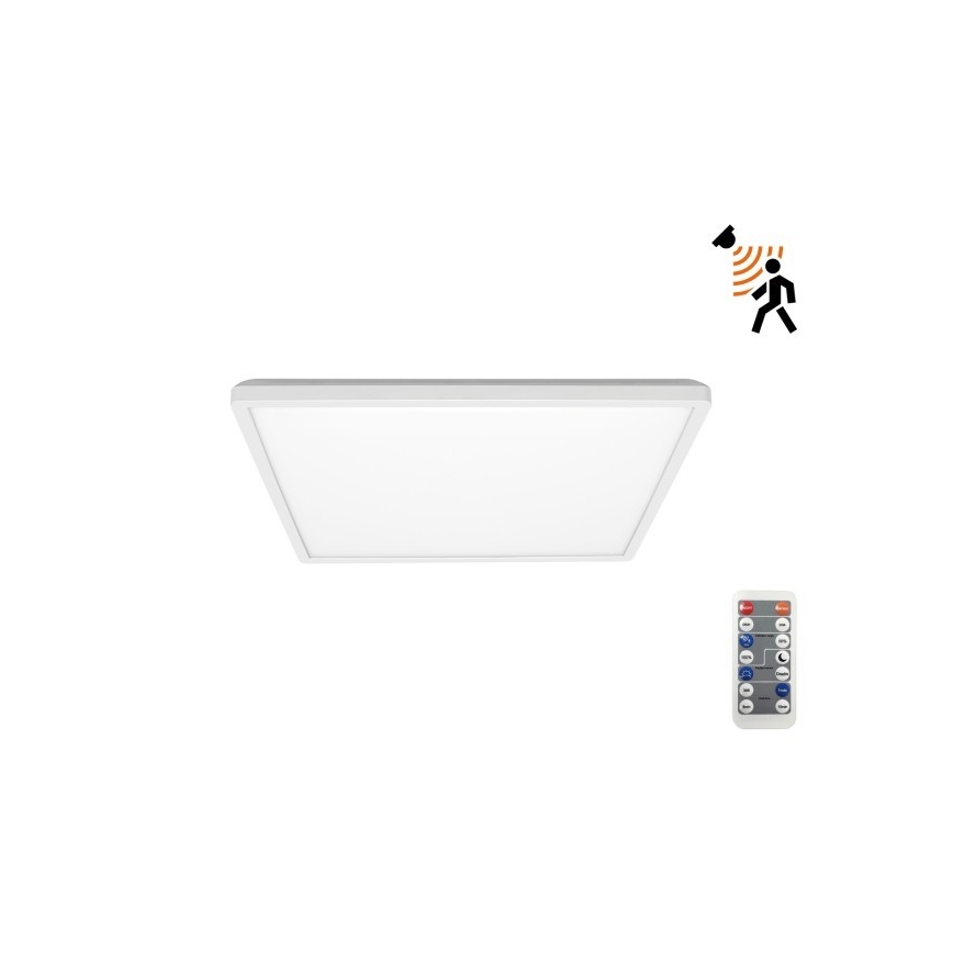 LED Vannas istabas lampa ar kustības un krēslas sensoru NIVERA LED/12W/230V IP54 3000/4000/6000K 22,5x22,5 cm balta + tālvadības pults