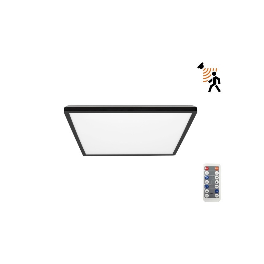 LED Vannas istabas lampa ar kustības un krēslas sensoru NIVERA LED/12W/230V IP54 3000/4000/6000K 22,5x22,5 cm melna + tālvadības pults