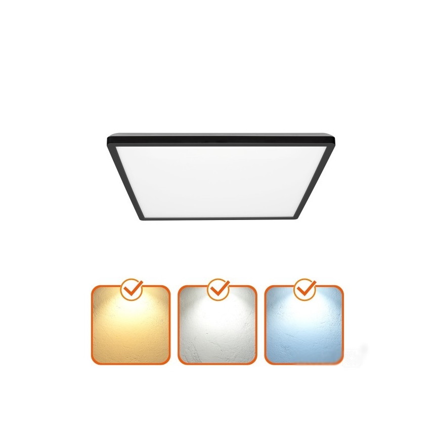 LED Vannas istabas lampa ar kustības un krēslas sensoru NIVERA LED/12W/230V IP54 3000/4000/6000K 22,5x22,5 cm melna + tālvadības pults