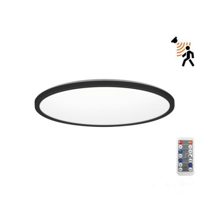 LED Vannas istabas lampa ar kustības un krēslas sensoru NIVERA LED/12W/230V IP54 3000/4000/6000K d. 22,5 cm melna + tālvadības pults