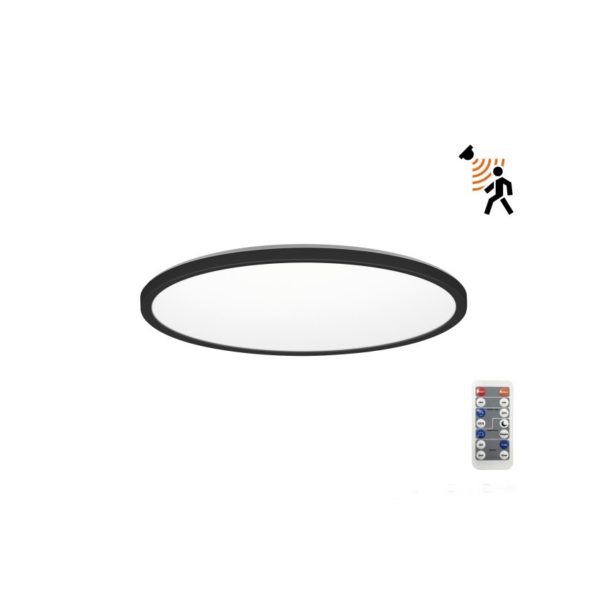 LED Vannas istabas lampa ar kustības un krēslas sensoru NIVERA LED/12W/230V IP54 3000/4000/6000K d. 22,5 cm melna + tālvadības pults