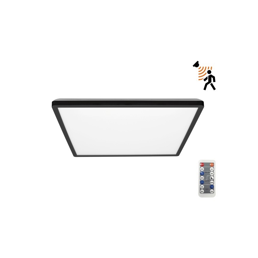 LED Vannas istabas lampa ar kustības un krēslas sensoru NIVERA LED/18W/230V IP54 3000/4000/6000K 30x30 cm melna + tālvadības pults