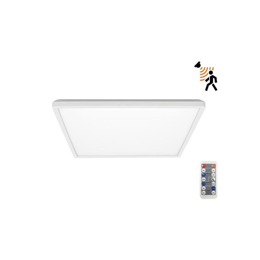LED Vannas istabas lampa ar kustības un krēslas sensoru NIVERA LED/24W/230V IP54 3000/4000/6000K 30x30 cm balta + tālvadības pults