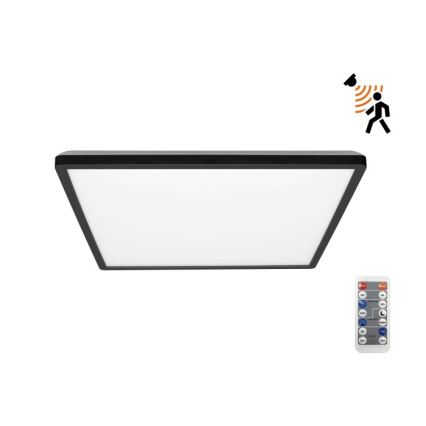 LED Vannas istabas lampa ar kustības un krēslas sensoru NIVERA LED/24W/230V IP54 3000/4000/6000K 30x30 cm melna + tālvadības pults