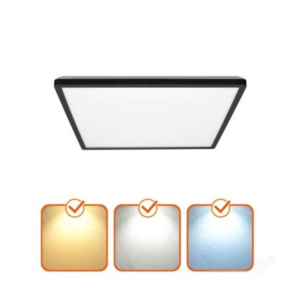 LED Vannas istabas lampa ar kustības un krēslas sensoru NIVERA LED/24W/230V IP54 3000/4000/6000K 30x30 cm melna + tālvadības pults
