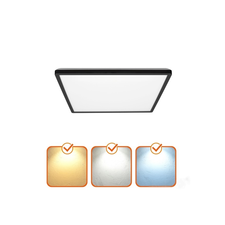LED Vannas istabas lampa ar kustības un krēslas sensoru NIVERA LED/24W/230V IP54 3000/4000/6000K 30x30 cm melna + tālvadības pults