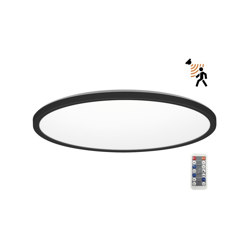 LED Vannas istabas lampa ar kustības un krēslas sensoru NIVERA LED/32W/230V IP54 3000/4000/6000K d. 42 cm melna + tālvadības pults