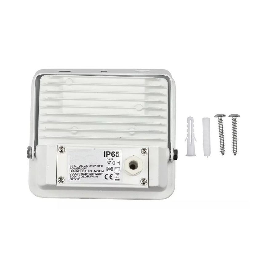 Viedais aptumšojams RGB prožektors LED/20W/230V IP65 balts