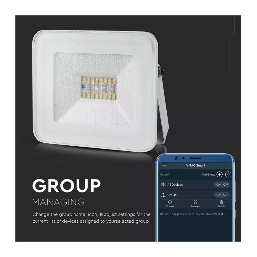 Viedais aptumšojams RGB prožektors LED/20W/230V IP65 balts