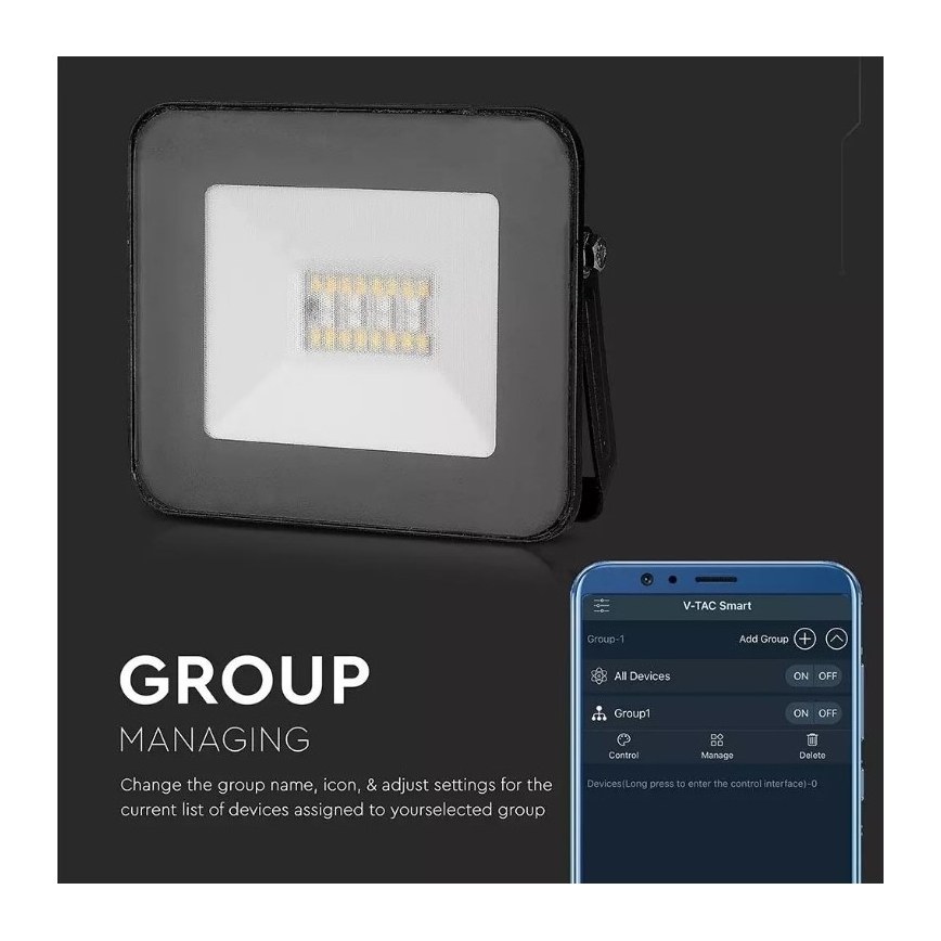 LED Viedais aptumšojams RGB prožektors LED/20W/230V IP65 melns