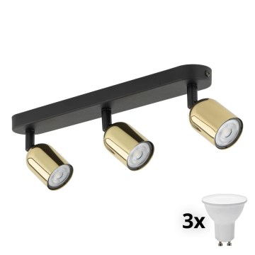 LED vietas gaismeklis TOP 3xGU10/10W/230V melns/zeltains