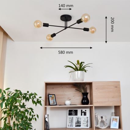 LED Virsapmetuma lustra CAMBRIDGE 4xE27/8W/230V melna