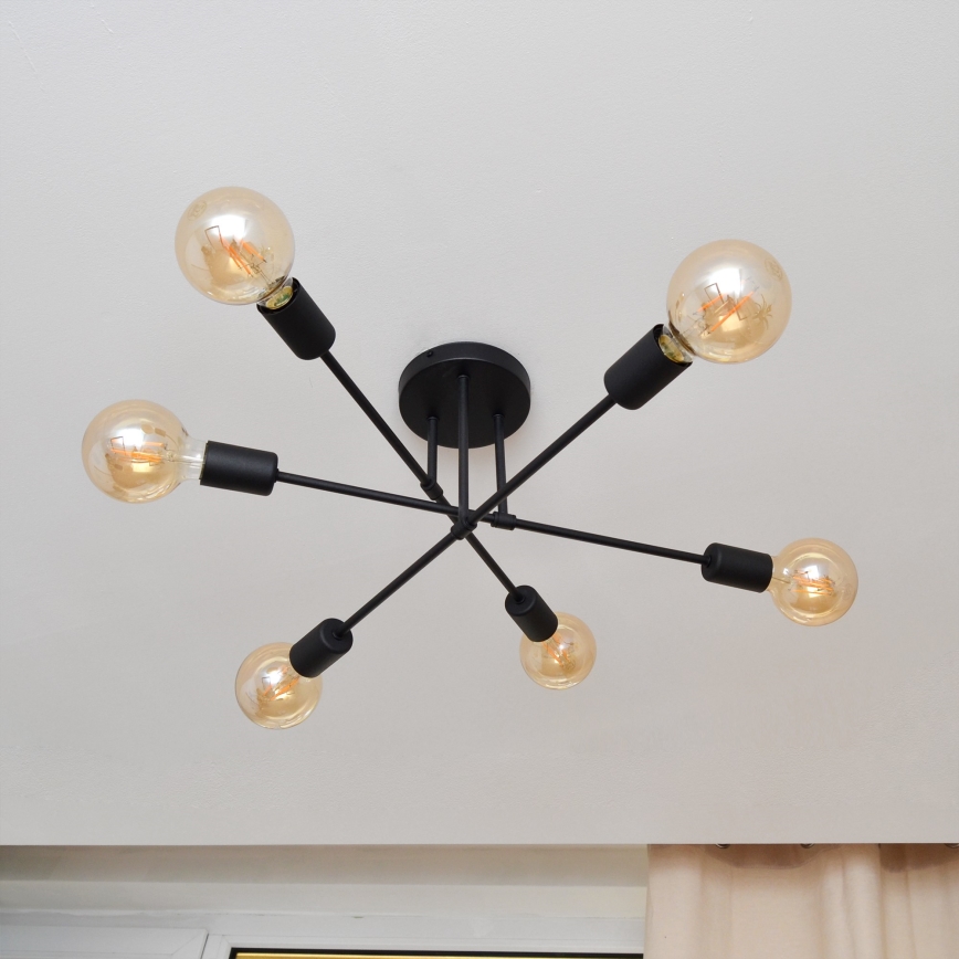 LED Virsapmetuma lustra CAMBRIDGE 6xE27/8W/230V melna