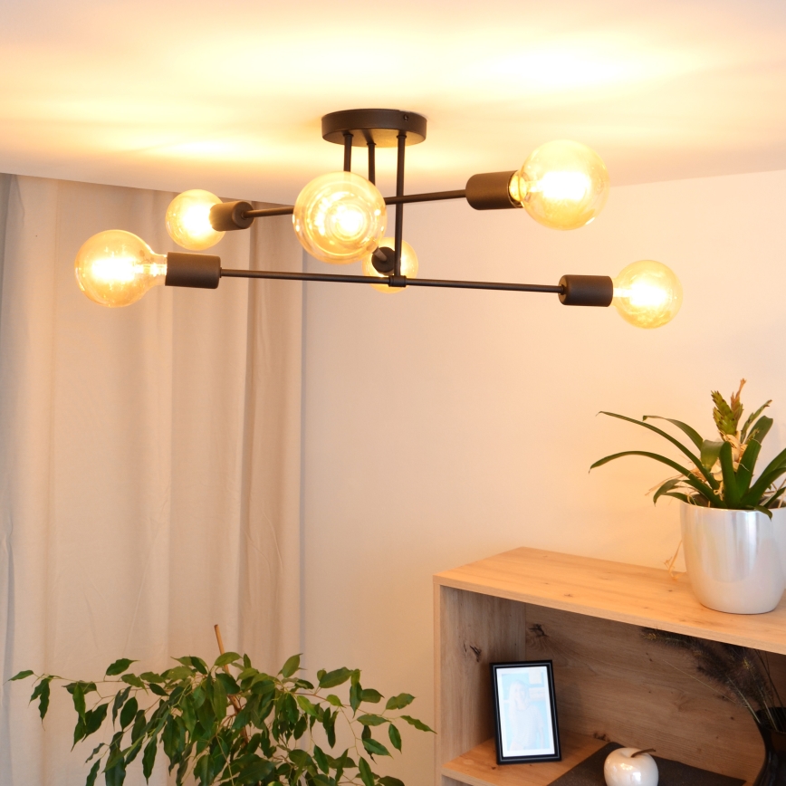 LED Virsapmetuma lustra CAMBRIDGE 6xE27/8W/230V melna