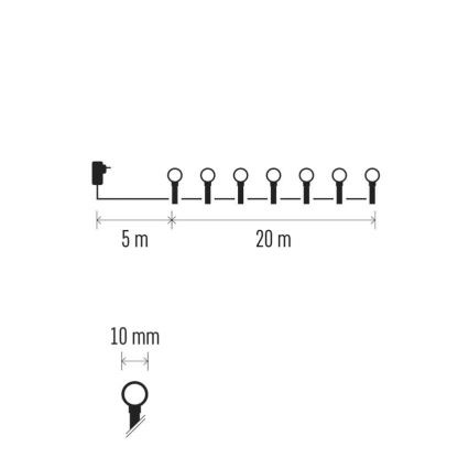 LED virtene 200 LED / 8 režīmi, 20 m, IP44, siltā balta