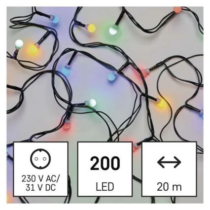 LED virtene 200 LED / 8 režīmi, 25 m, IP44, daudzkrāsaina