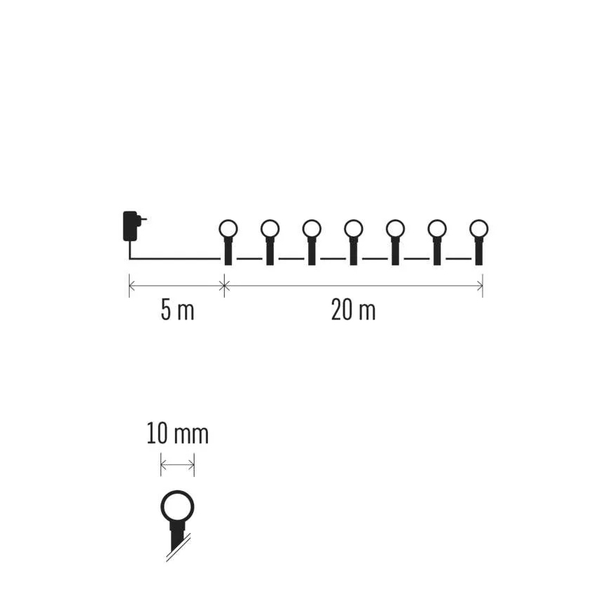 LED virtene 200 LED / 8 režīmi, 25 m, IP44, daudzkrāsaina