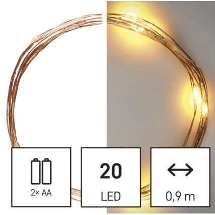 LED virtene 20xLED/2,4m siltā balta
