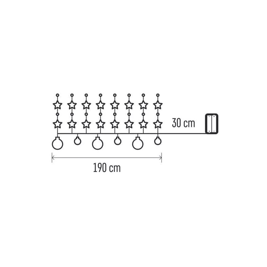 LED virtene 20xLED/2xAA 2,2 m silti balta