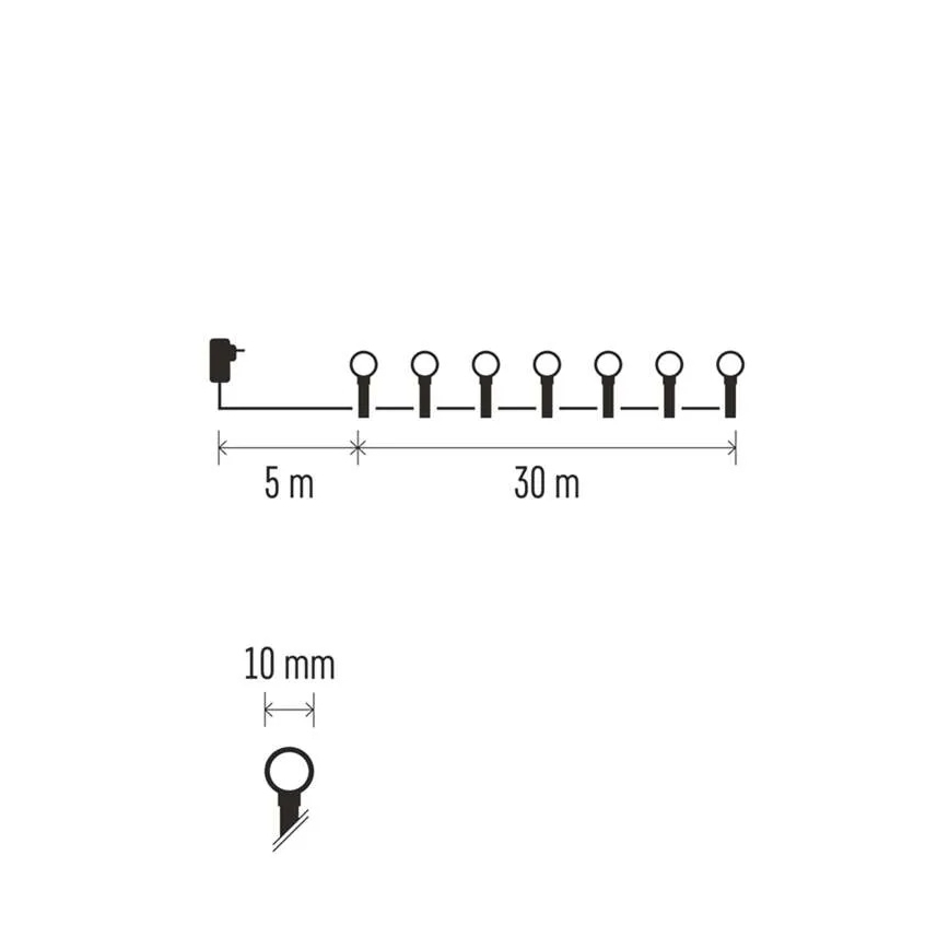 LED virtene, 300 LED, 8 režīmi, 35 m, IP44, silti balta