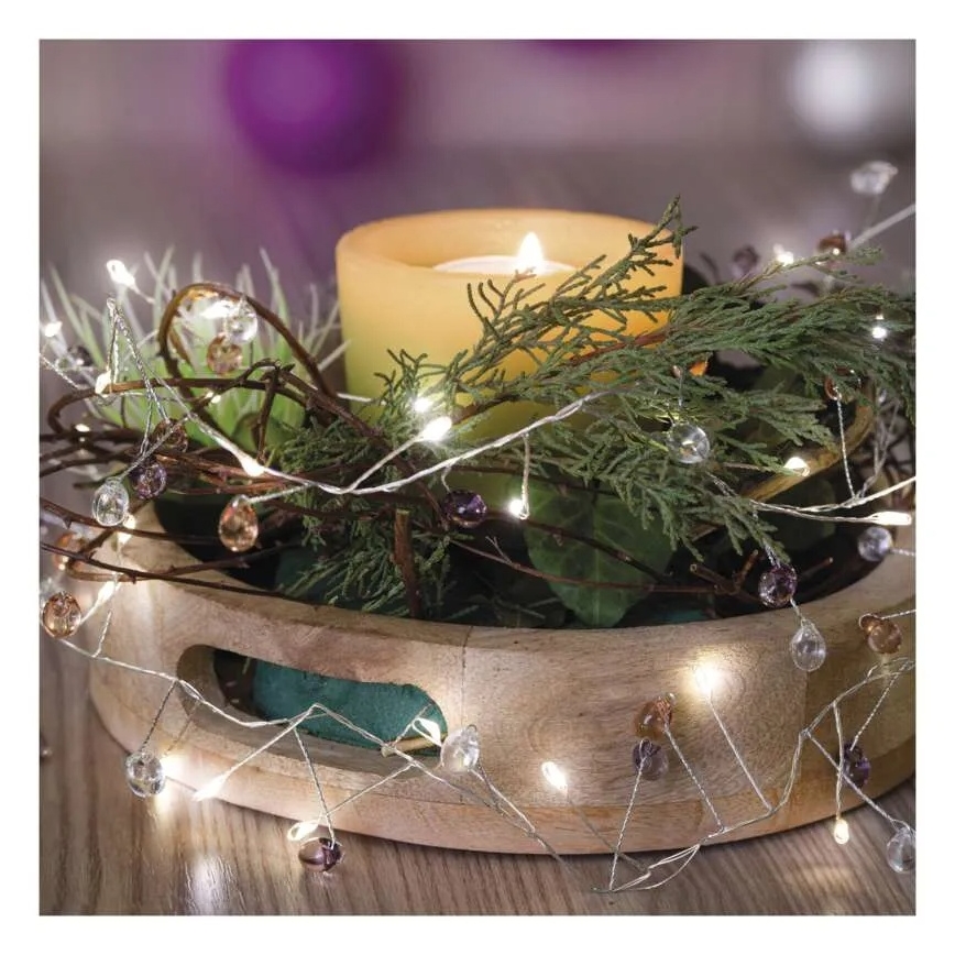 LED  virtene 40xLED/3xAA 1,5 m silti balta